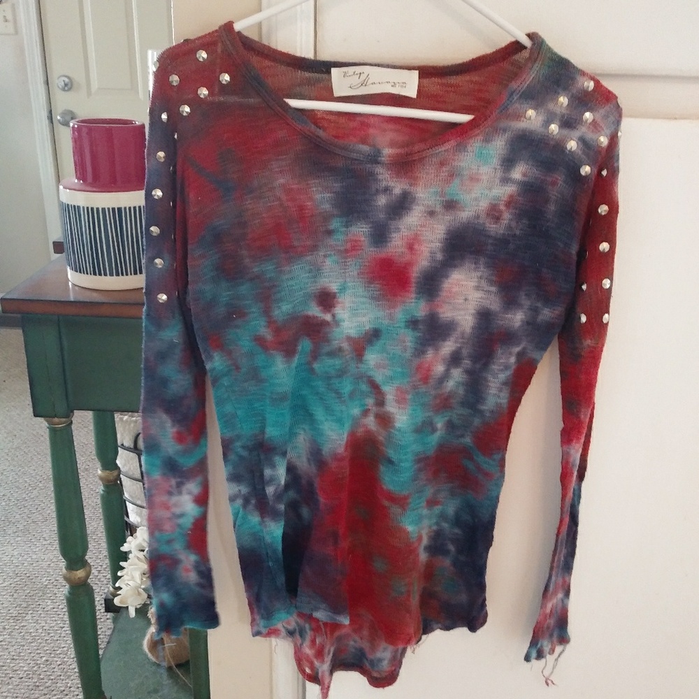 Vintage Havana tie dye studded shoulder top sz s
